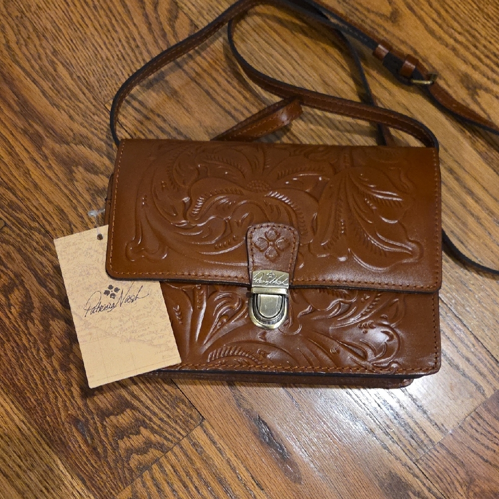 Patricia Nash Brown Embossed Leather Crossbody Bag Florence